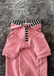 Chandail long à capuche Henley - Bois de rose & rayé