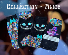 Load image into Gallery viewer, Long hooded sweater - Cheshire Glow in the dark (turquoise hood inside)