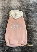 Load image into Gallery viewer, Long hooded sweater - LOVE old pink &amp; striped
