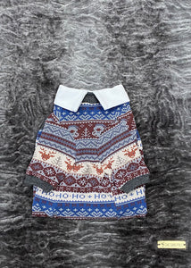 Long shirt collar sweater - Blue and gray knit effect