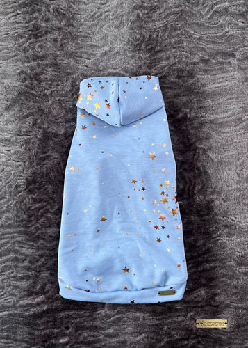 Chandail long à capuche - Bleu Étoiles dorées