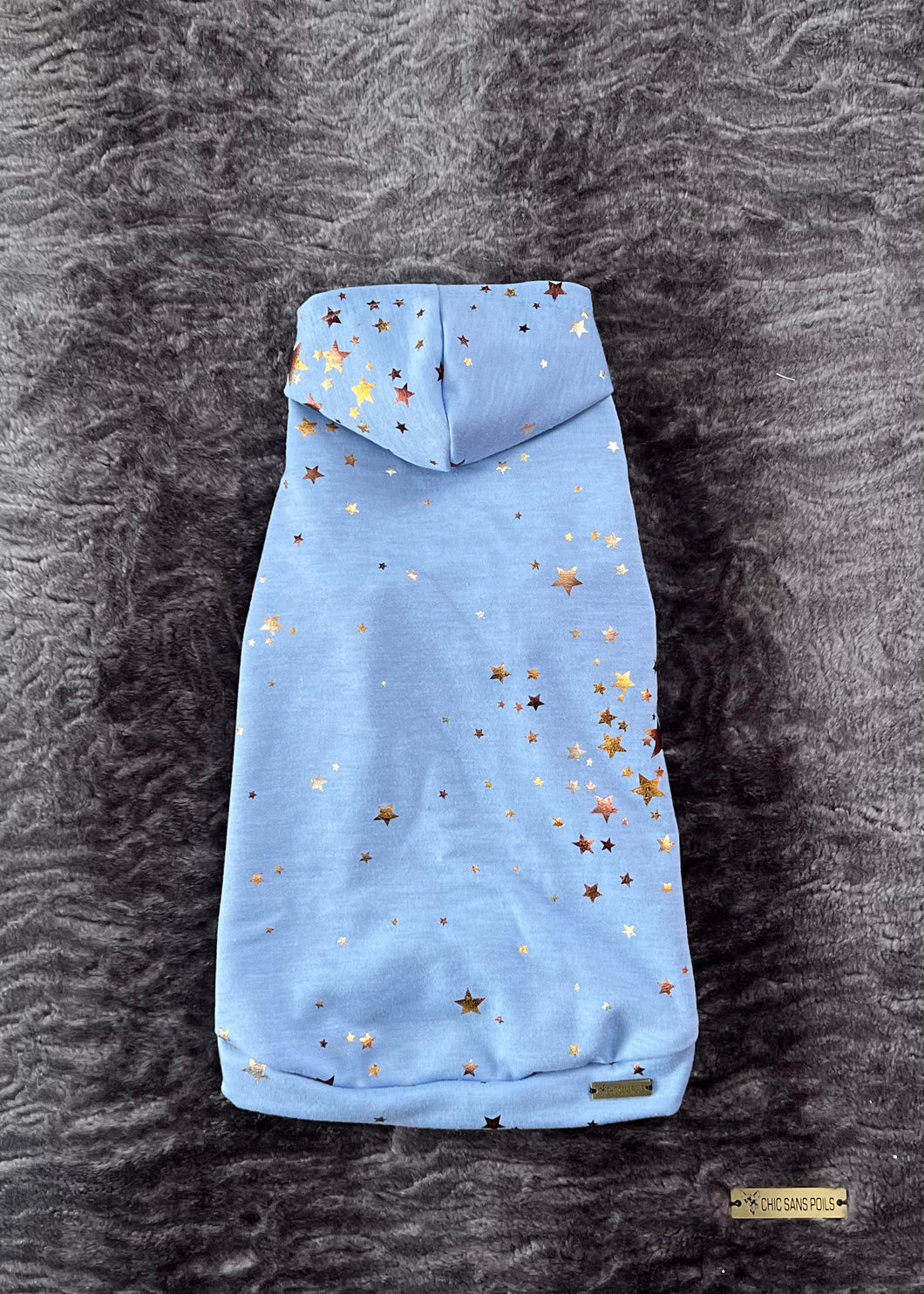 Chandail long à capuche - Bleu Étoiles dorées
