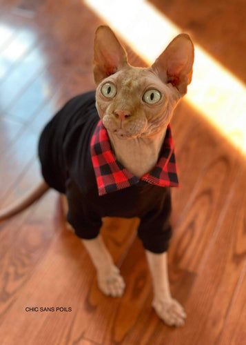 Long shirt collar sweater - Black red plaid