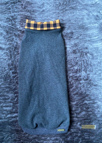Long shirt collar sweater - Charcoal dark yellow plaid