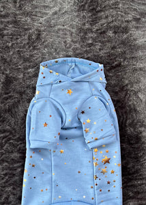 Chandail long à capuche - Bleu Étoiles dorées
