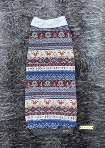 Long shirt collar sweater - Blue and gray knit effect